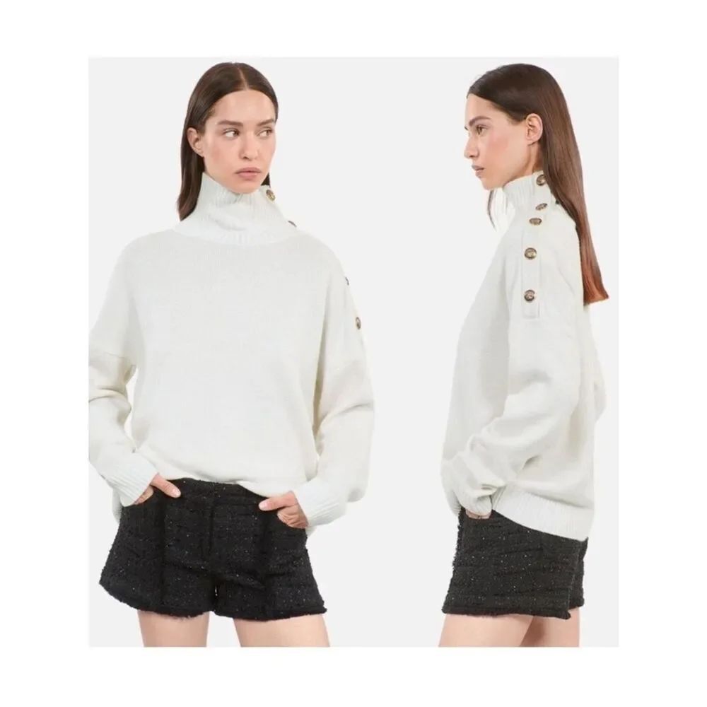 $495 The Kooples Wool Cashmere Oversized High Collar Sweater Size Large NWT